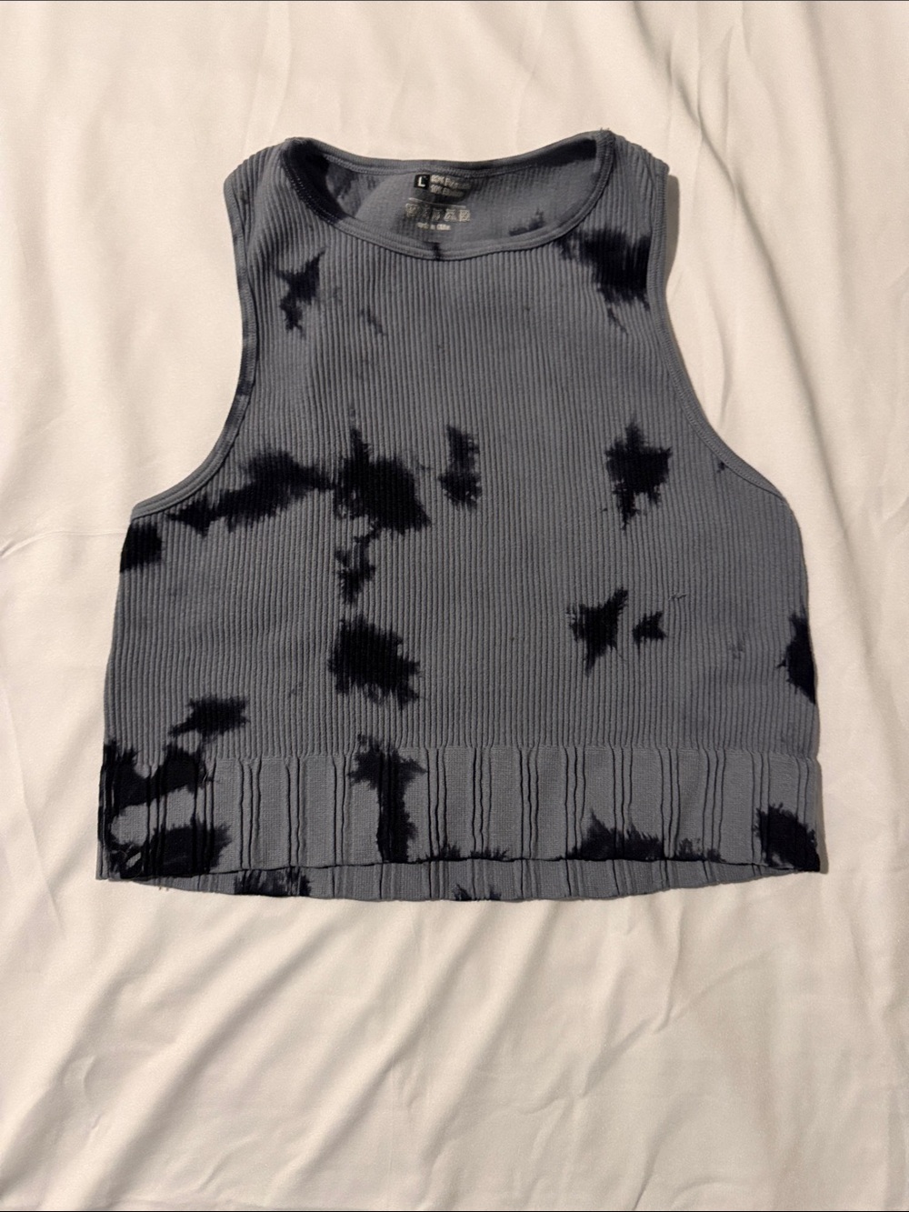 Ribbed Cropped Tank Top in Charcoal Tie-Dye